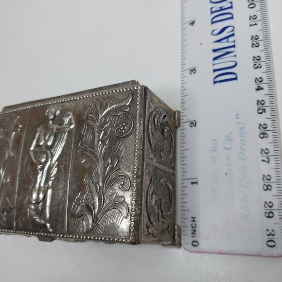 Vintage Decorative Silver Trinket Box Ornate Relief Design Japan - Picture 7 of 9